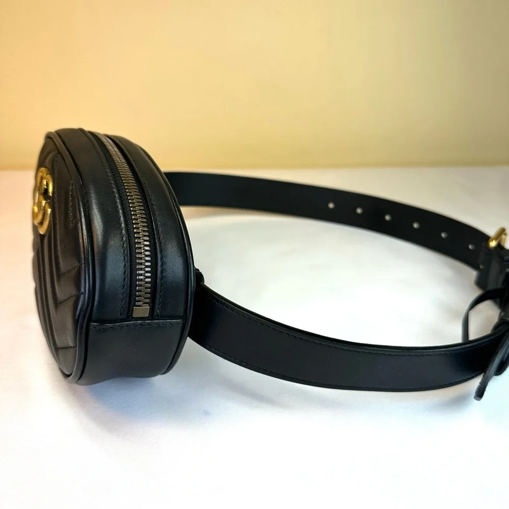 EUC! Gucci Black Quilted Leather GG Marmont Belt Bag with Gold Hardware - Picture 5 of 16